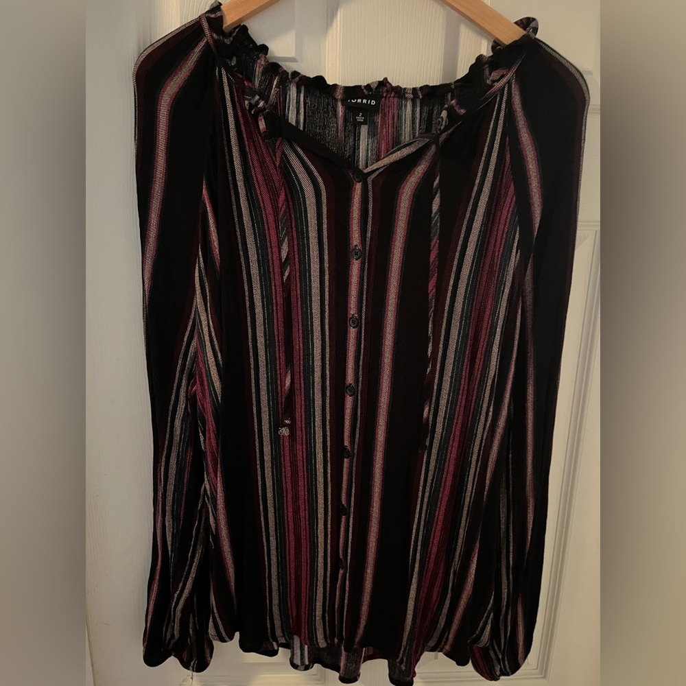 Torrid Striped Long-Sleeve Peasant Blouse Size 2